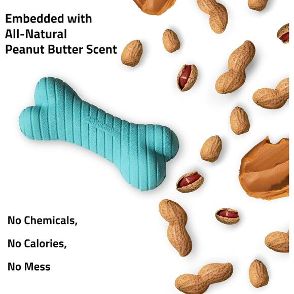 Playology Dual Layer Bone Dog Toy Peanut Butter Scent for Tough Chewers, Medium - Picture 1 of 9
